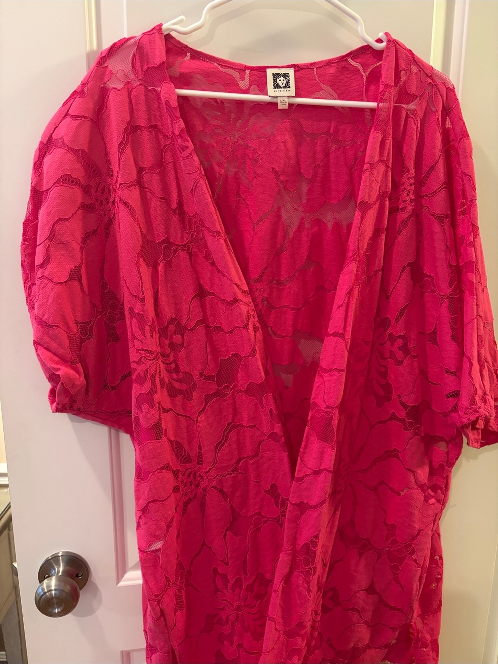 Anne Klein Hot Pink Lace Kimono Robe